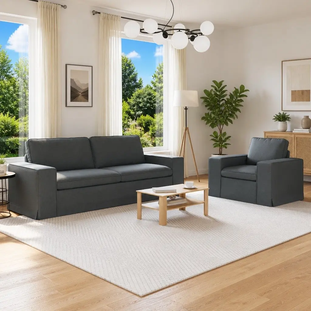 Sofa Set Modular Lounge Couch 2 pcs Dark Grey Fabric Living Room Furniture