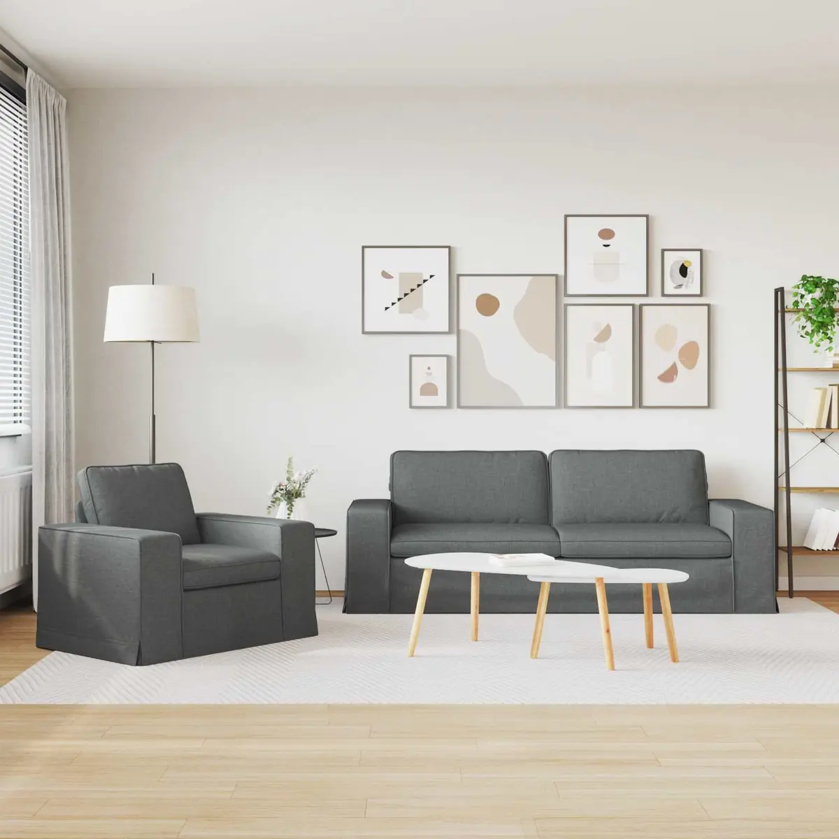 Sofa Set Modular Lounge Couch 2 pcs Dark Grey Fabric Living Room Furniture