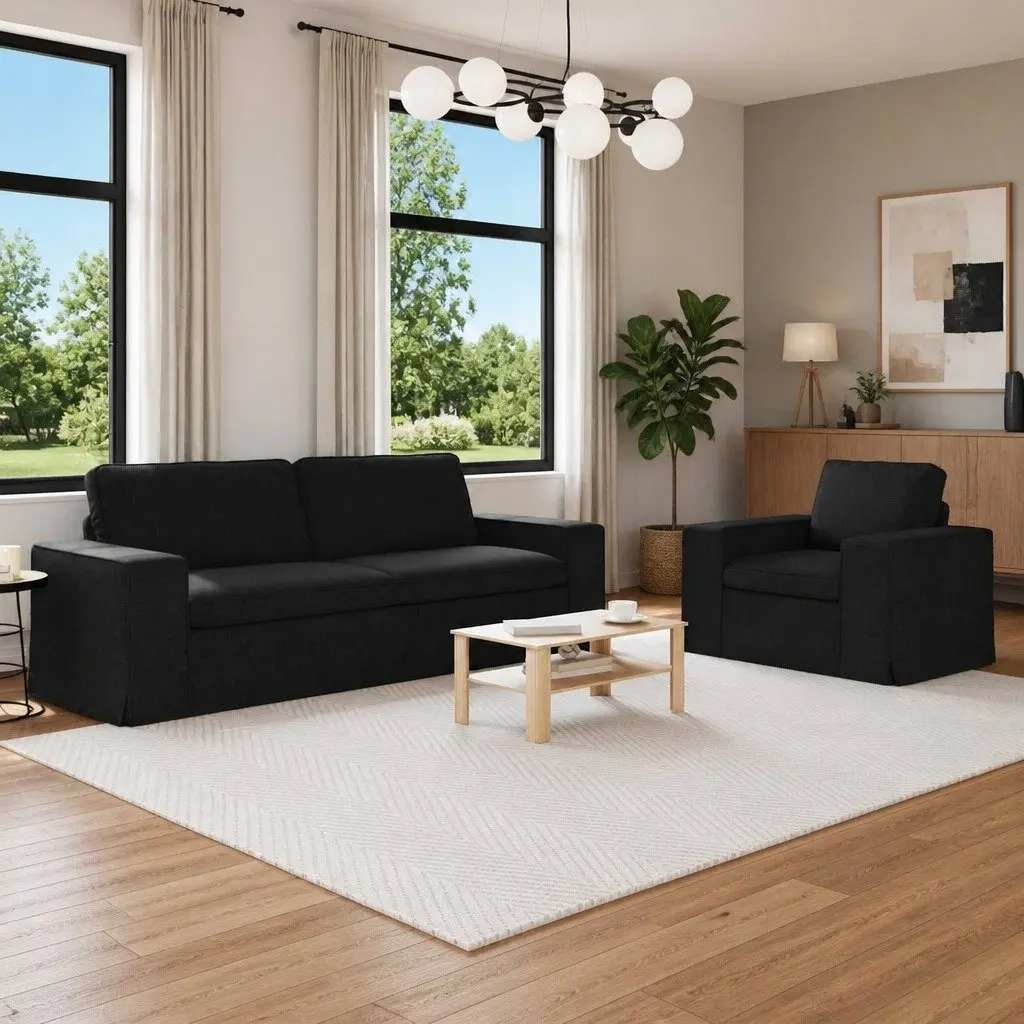 Sofa Set Modular Sectional Lounge Couch 222cm Black