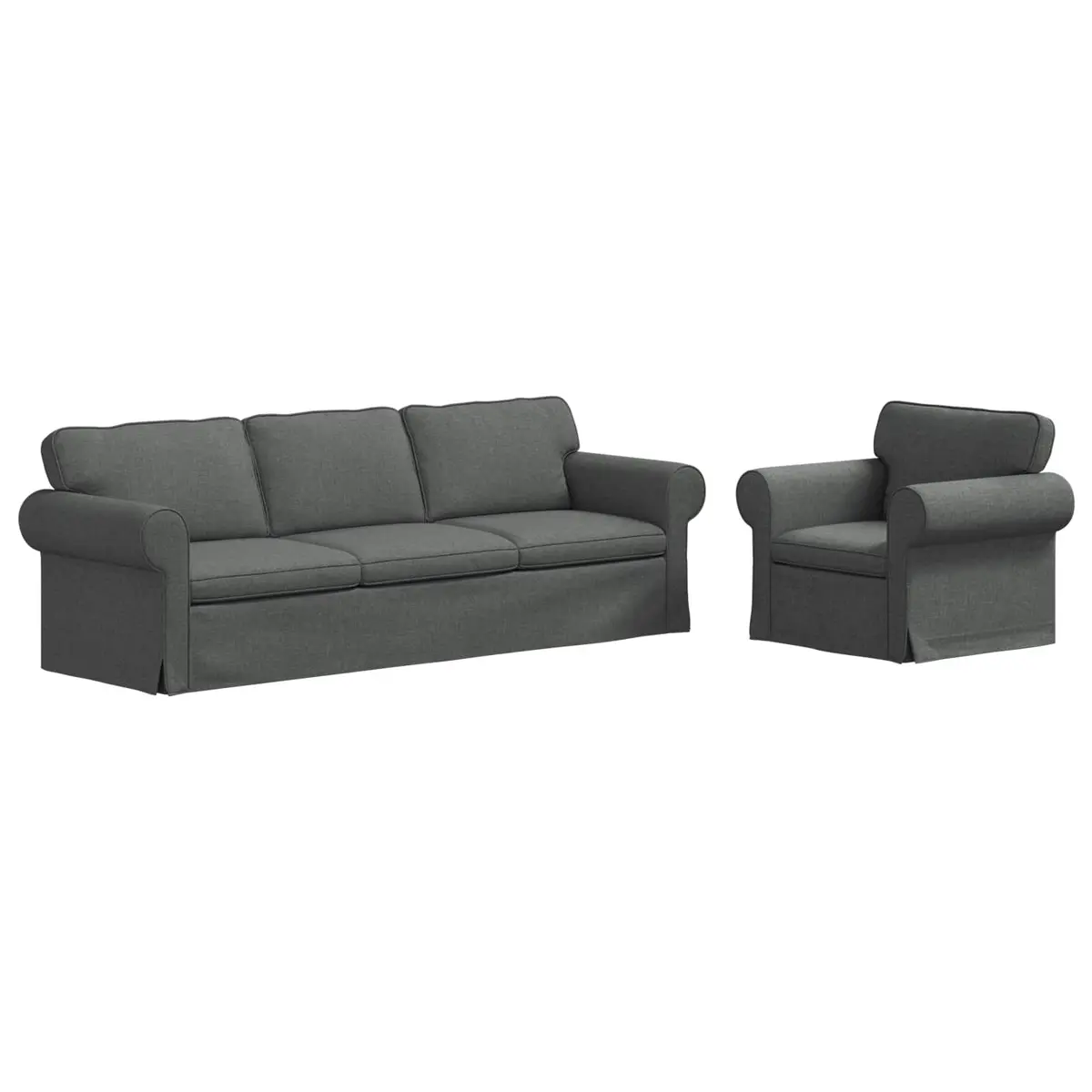 Sofa Set 2 pcs Dark Grey Fabric Modular Couch Living Room Bedroom Seating