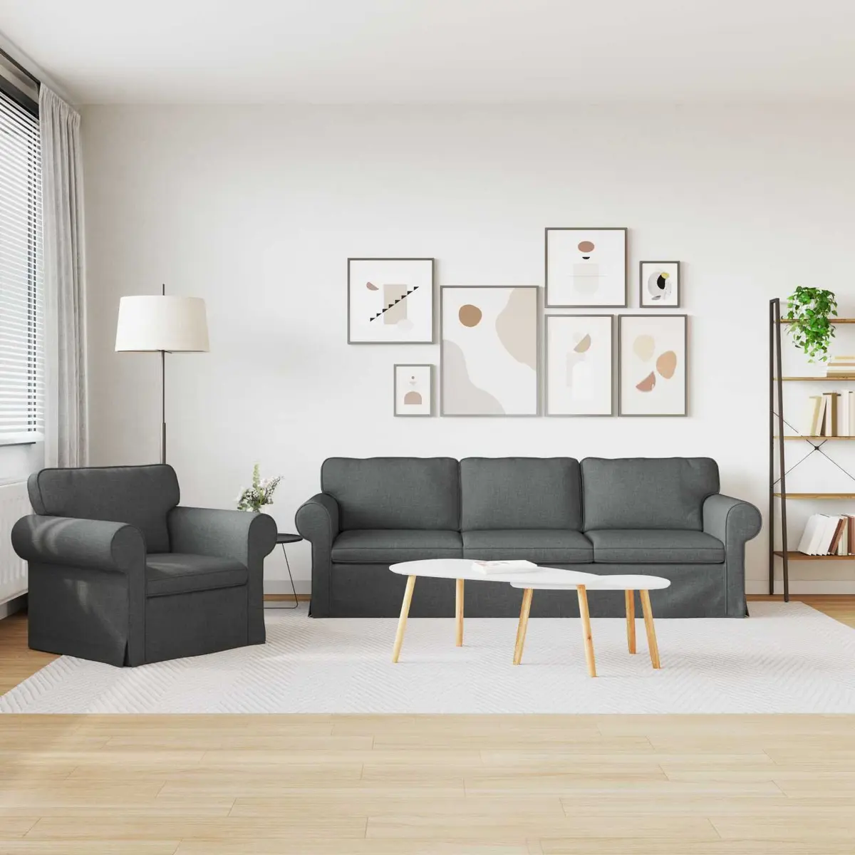 Sofa Set 2 pcs Dark Grey Fabric Modular Couch Living Room Bedroom Seating