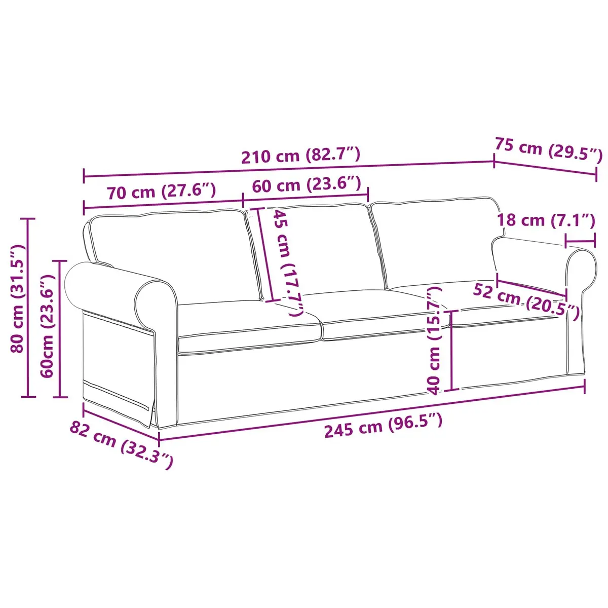 Sofa Set 2 Pieces Black Modular Living Room Furniture Contemporary Design 245cm
