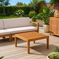 Durable Outdoor Sectional Sofa Unit in Brown Acacia Wood
