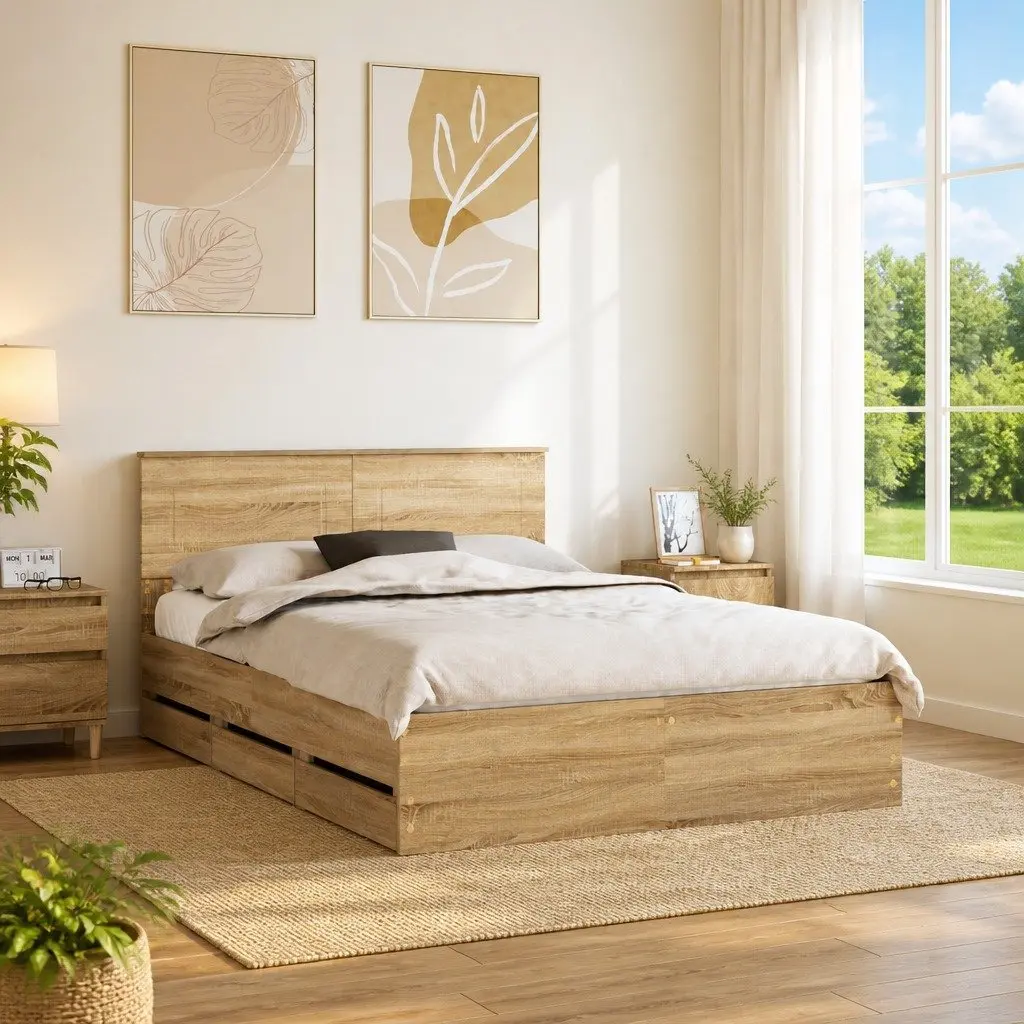 Bed Frame with Integrated Storage for Comfort 150x200cm