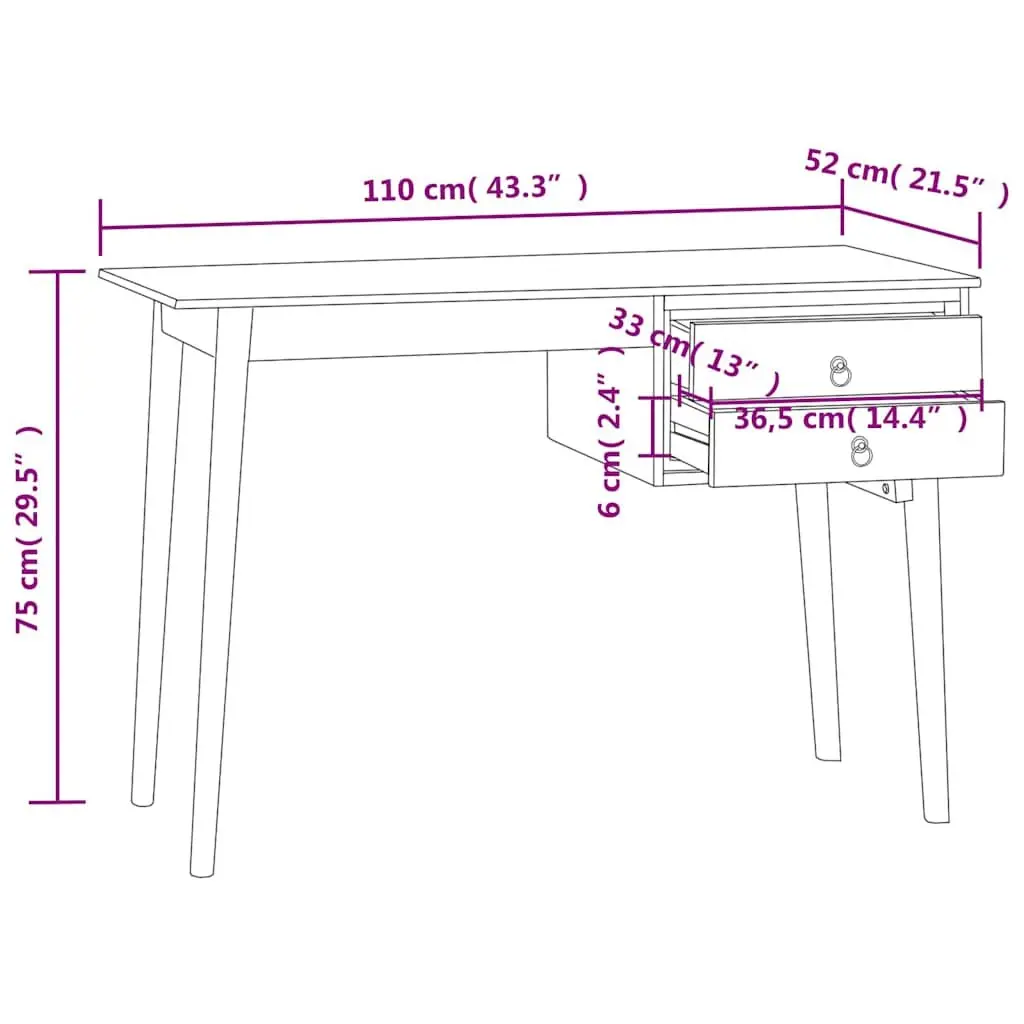 Solid Wood Desk Office Writing Table 110 x 52 x 75 cm Brown Rustic