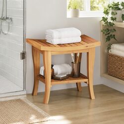 Wooden Bathroom Side Table Shower Storage Shelf Teak Accent Organizer 50x35x45cm