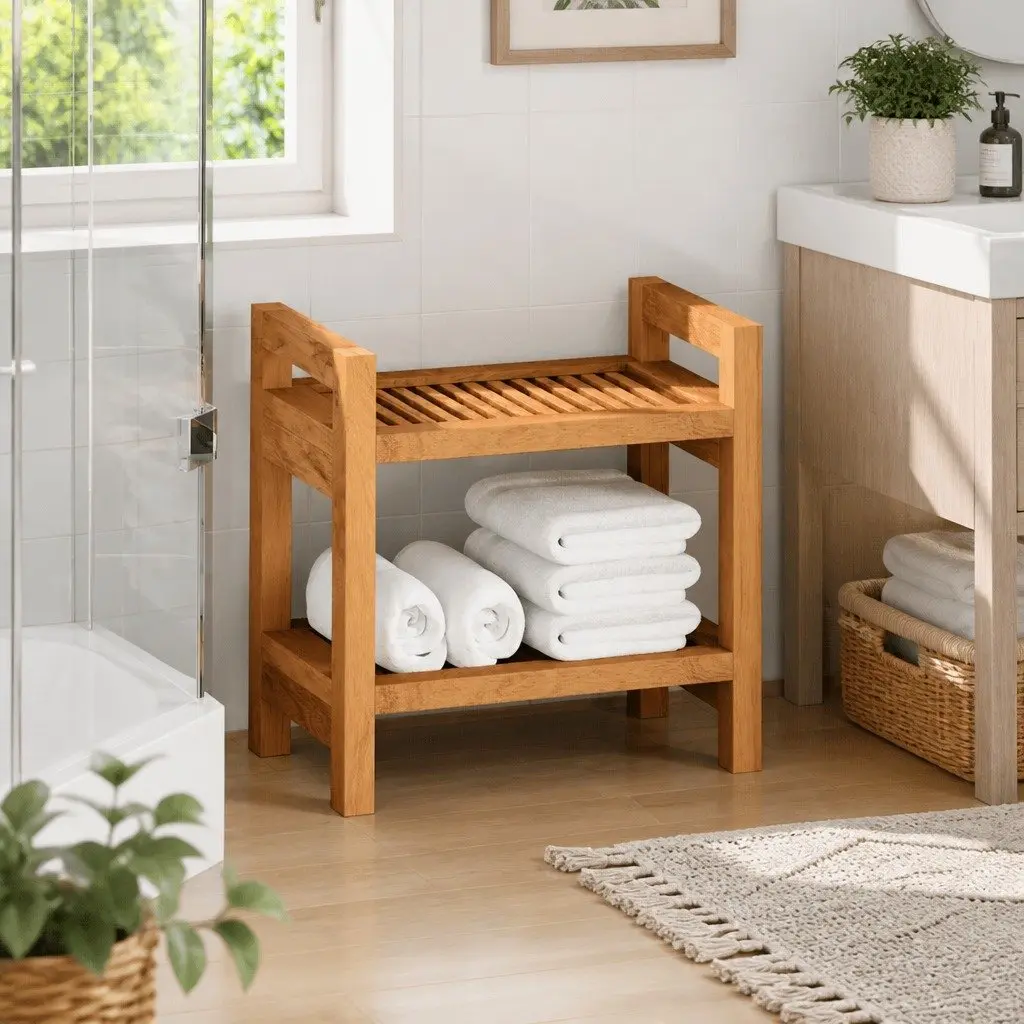 Bathroom Side Table Storage Shelf 45x30x45 cm Teak Wood Brown