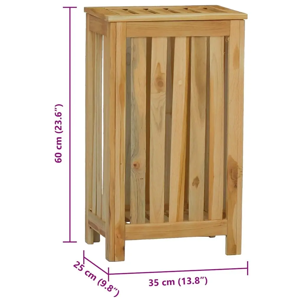 Laundry Basket Solid Wood Wash Bin Brown 35 x 25 x 60 cm