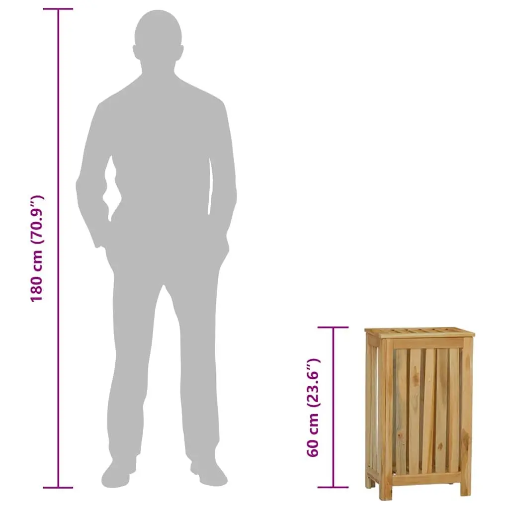 Laundry Basket Solid Wood Wash Bin Brown 35 x 25 x 60 cm