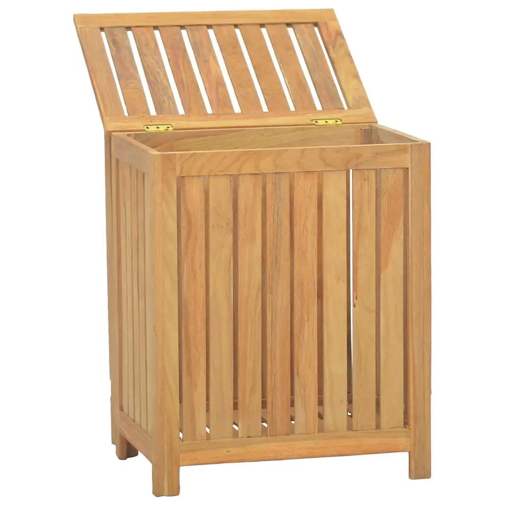 Laundry Basket Solid Wood Wash Bin Storage 50x35x60 cm Slatted Design Brown