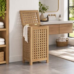 Reliable Teak Laundry Basket with Lattice Ventilation