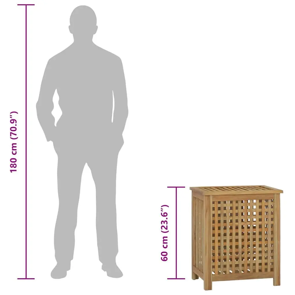 Laundry Basket Storage 50x35x60 cm Solid Teak Wood Brown