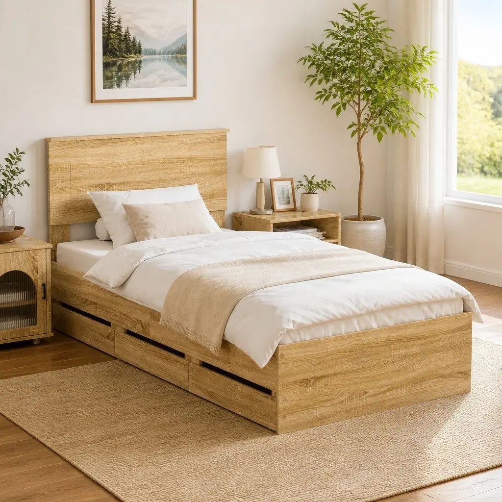 Bed Frame with Storage Drawer Sonoma Oak 90 x 190 cm Engineered Wood Bedroom