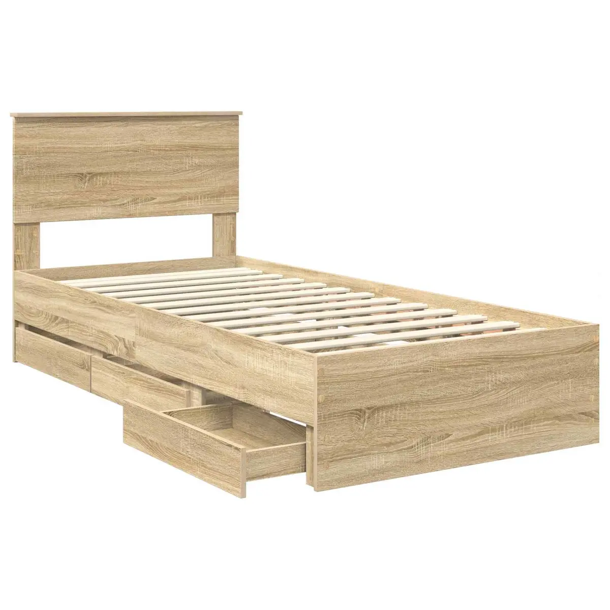 Bed Frame with Storage Drawer Sonoma Oak 90 x 190 cm Engineered Wood Bedroom