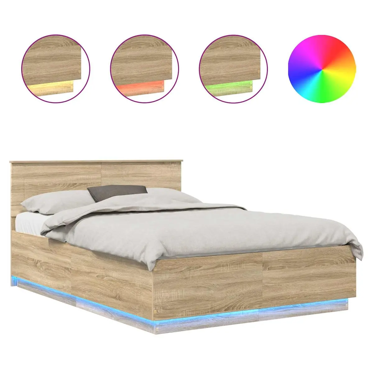 Adjustable Bed Frame 150x200cm Brown Engineered Wood with LED Lights and USB Charging