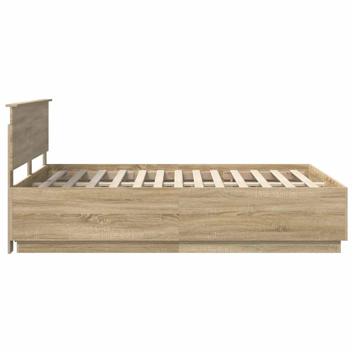 Adjustable Bed Frame 150x200cm Brown Engineered Wood with LED Lights and USB Charging