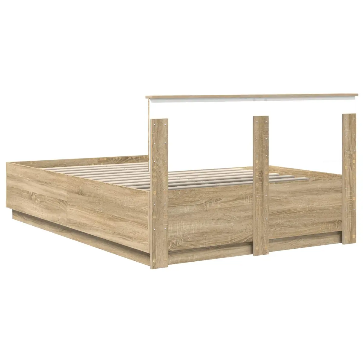 Adjustable Bed Frame 150x200cm Brown Engineered Wood with LED Lights and USB Charging
