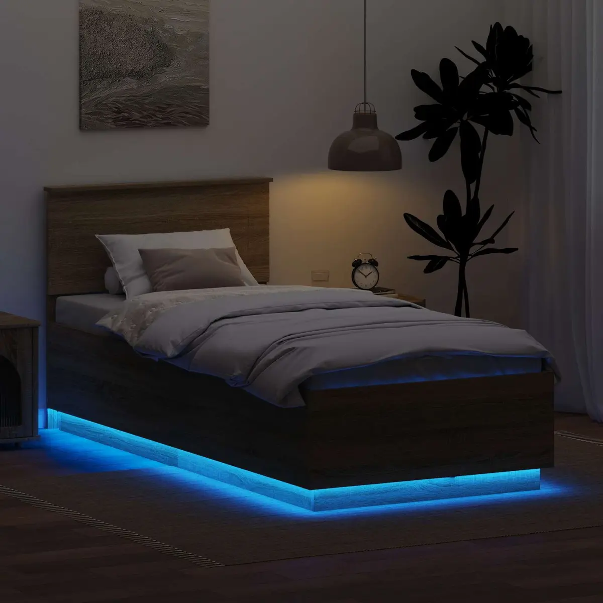 Bed Frame with Headboard Brown 90 x 190 cm Engineered Wood LED USB Charging