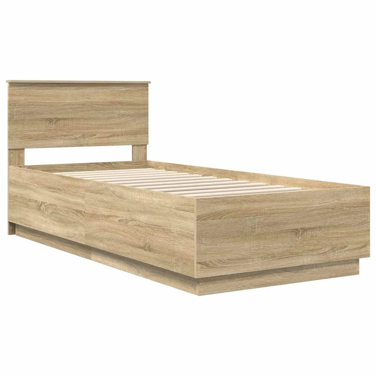 Bed Frame with Headboard Brown 90 x 190 cm Engineered Wood LED USB Charging