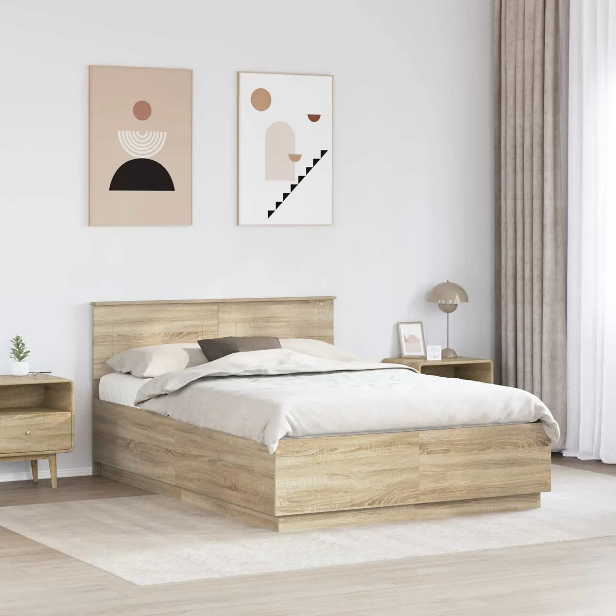 Bed Frame 150 x 200 cm Brown Modern Wall-Mounted Headboard Engineered Wood
