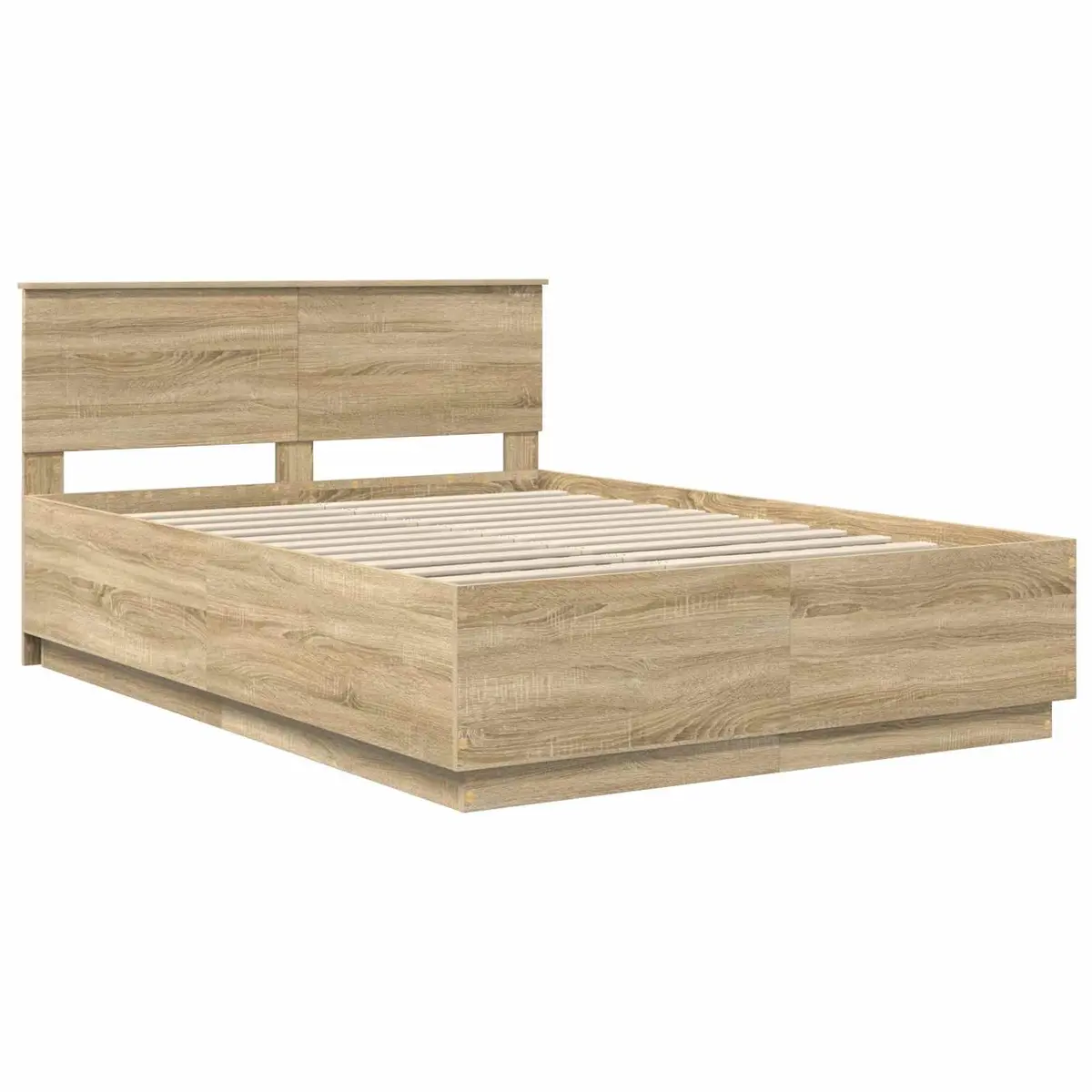 Bed Frame 150 x 200 cm Brown Modern Wall-Mounted Headboard Engineered Wood