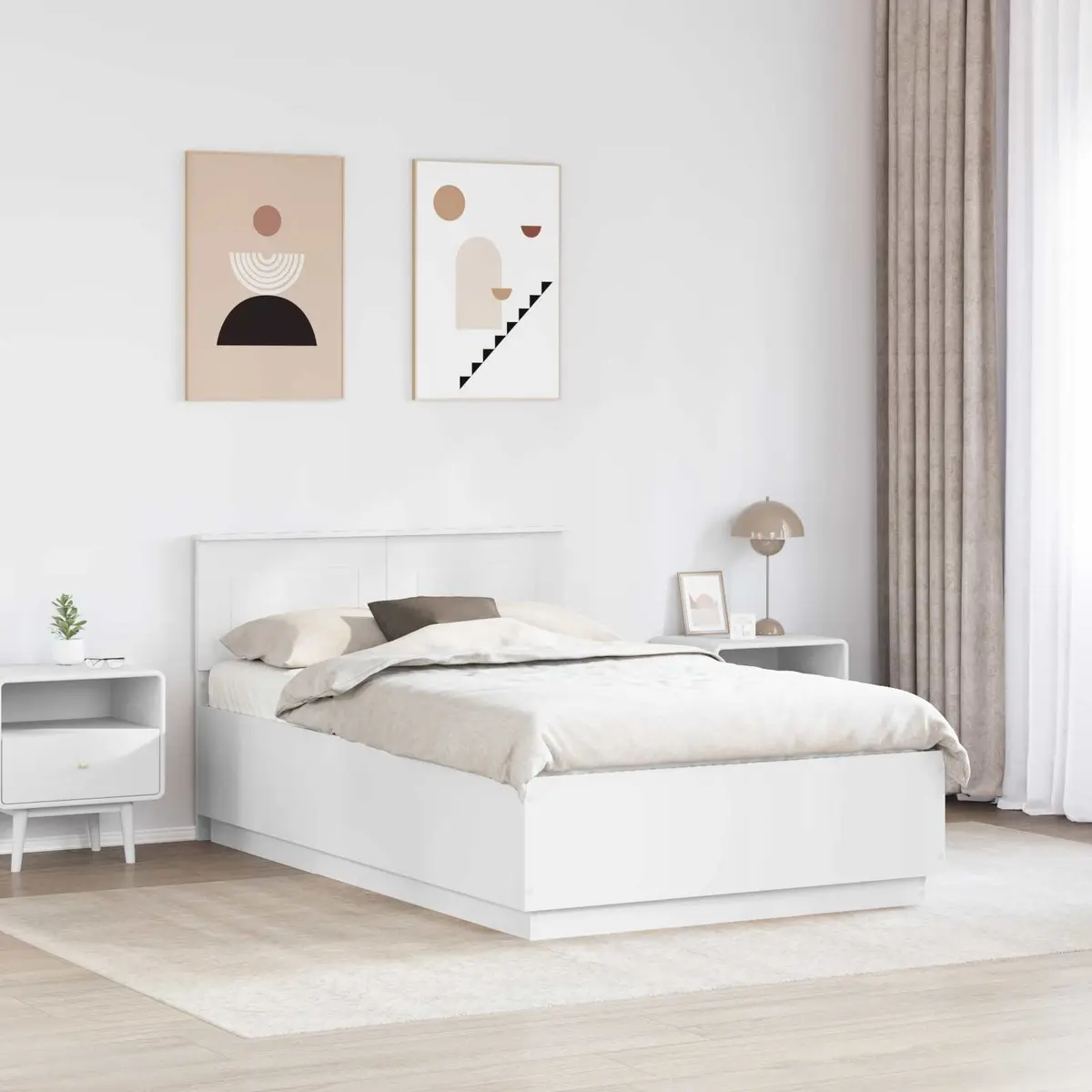 Bed Frame Wall-Mounted Headboard 135 x 190 cm White Modern Bedroom