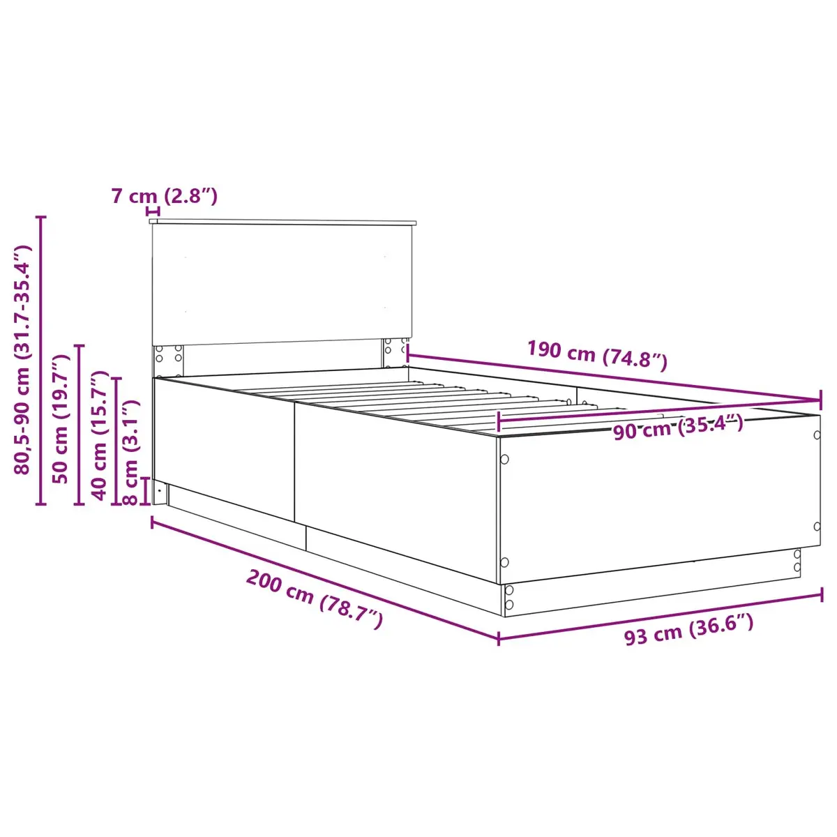 White Bed Frame with Wall-Mounted Headboard