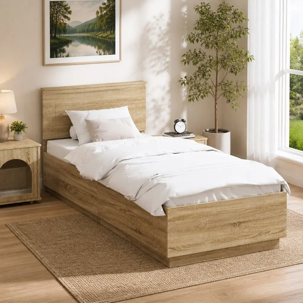 Bed Frame with Wall-Mounted Headboard