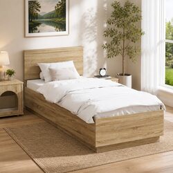 Bed Frame with Headboard 90 x 190 cm Engineered Wood Modern Contemporary Bedroom