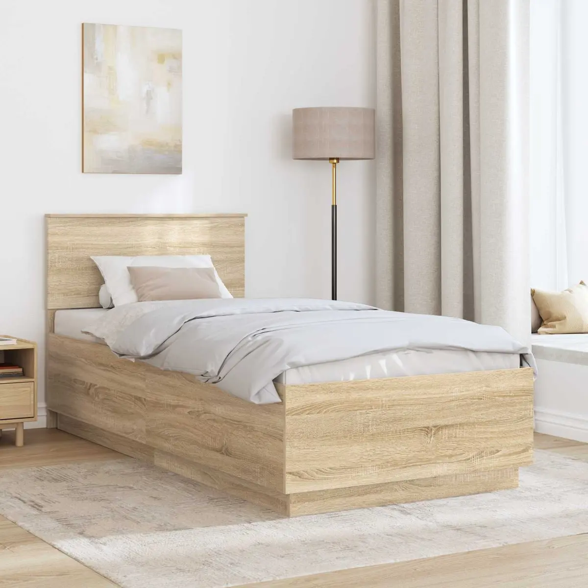 Bed Frame with Wall-Mounted Headboard
