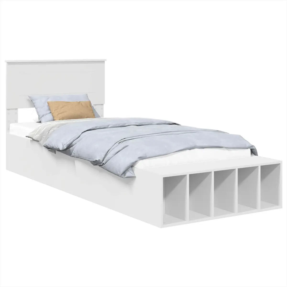 Bed Frame with Shelf White 90 x 190 cm Storage Headboard Adjustable Footboard