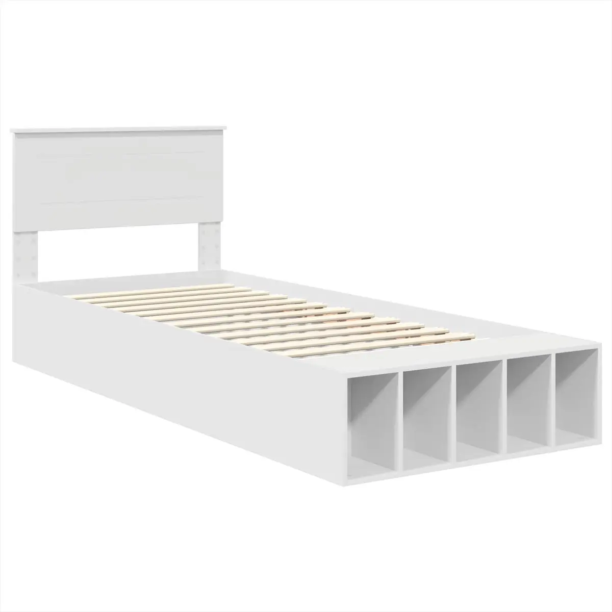 Bed Frame with Shelf White 90 x 190 cm Storage Headboard Adjustable Footboard