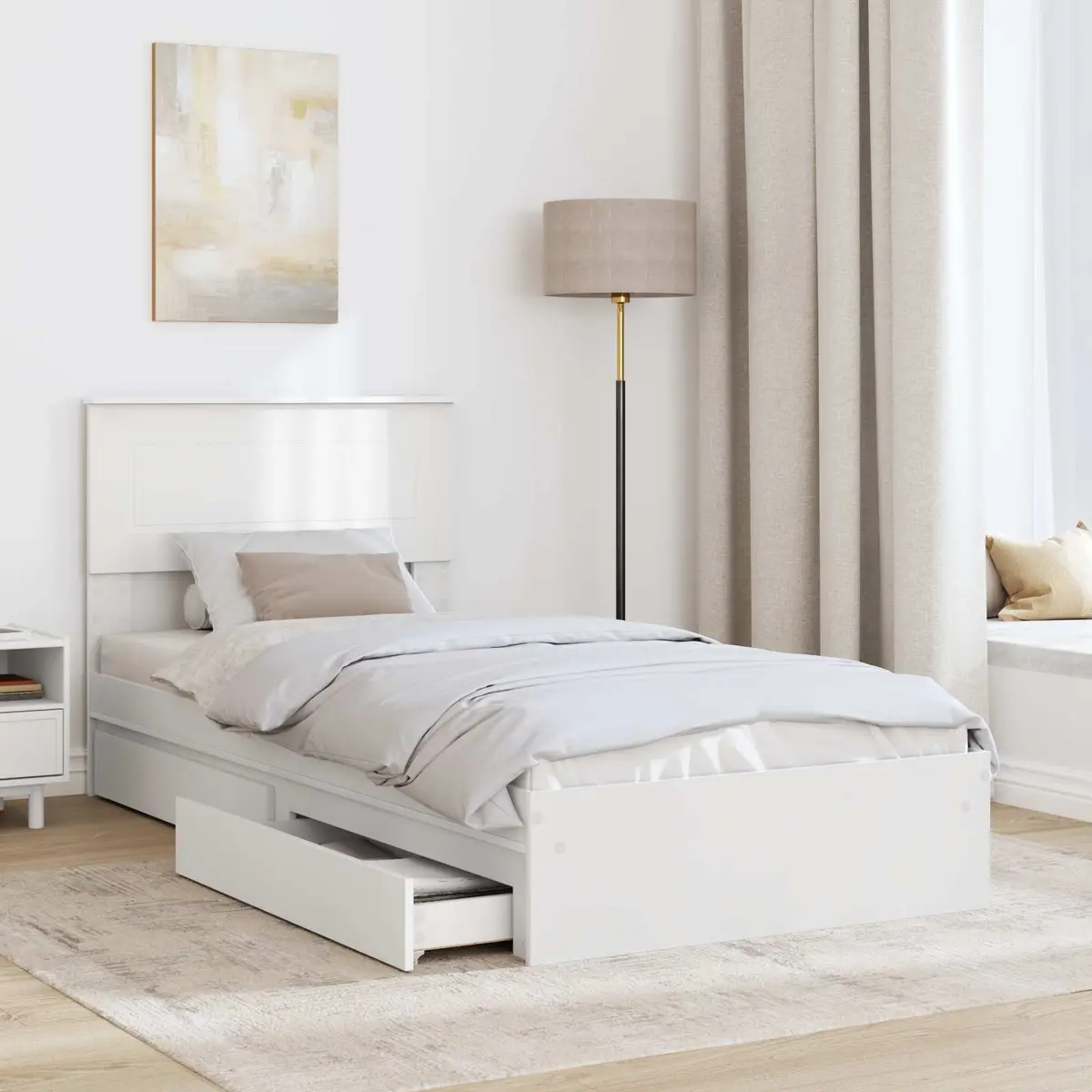 White Storage Bed Frame with Headboard
