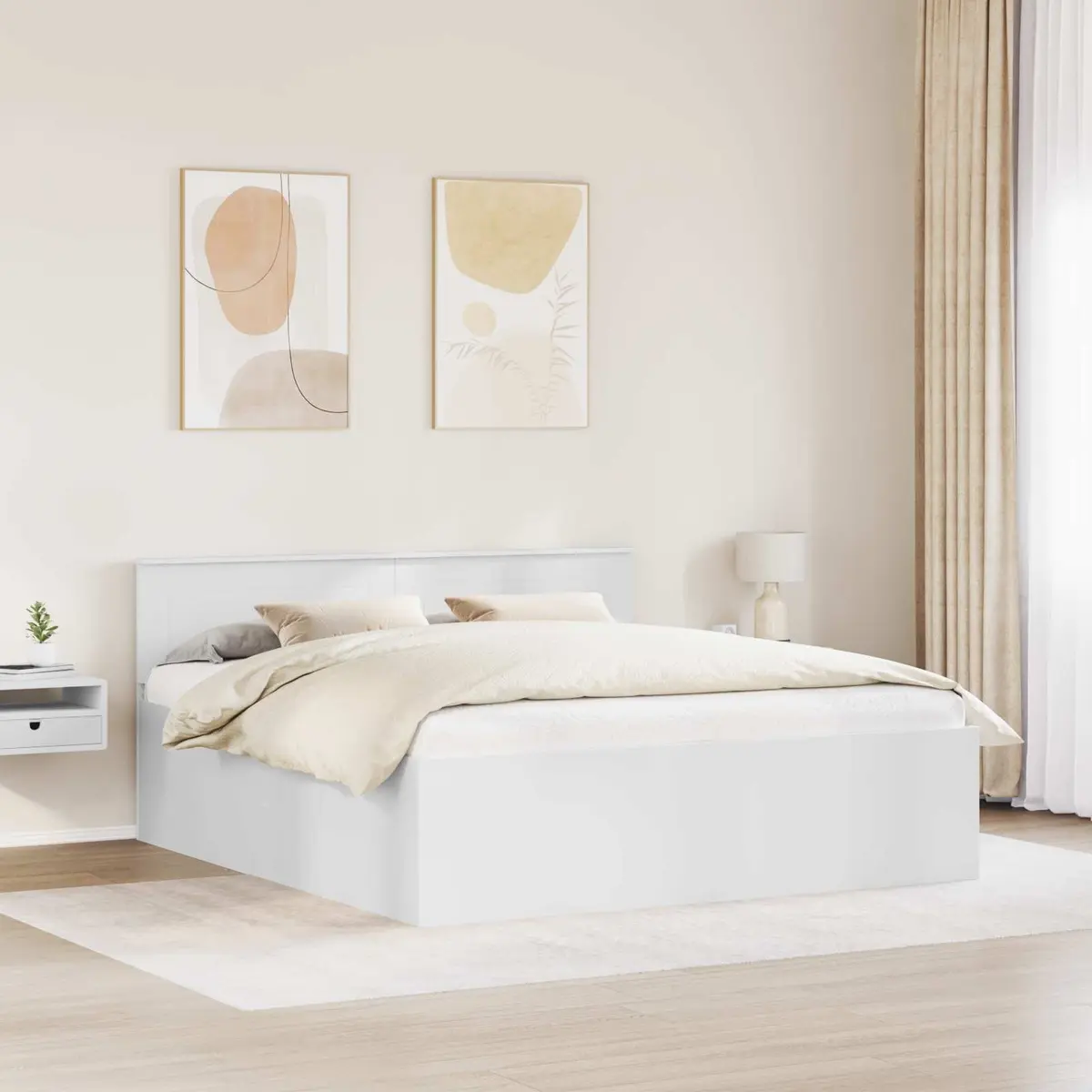 Bed Frame with Headboard 180 x 200 cm White Modern Bedroom Furniture