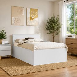 Practical White Bed Frame with Headboard, 135 x 190 cm