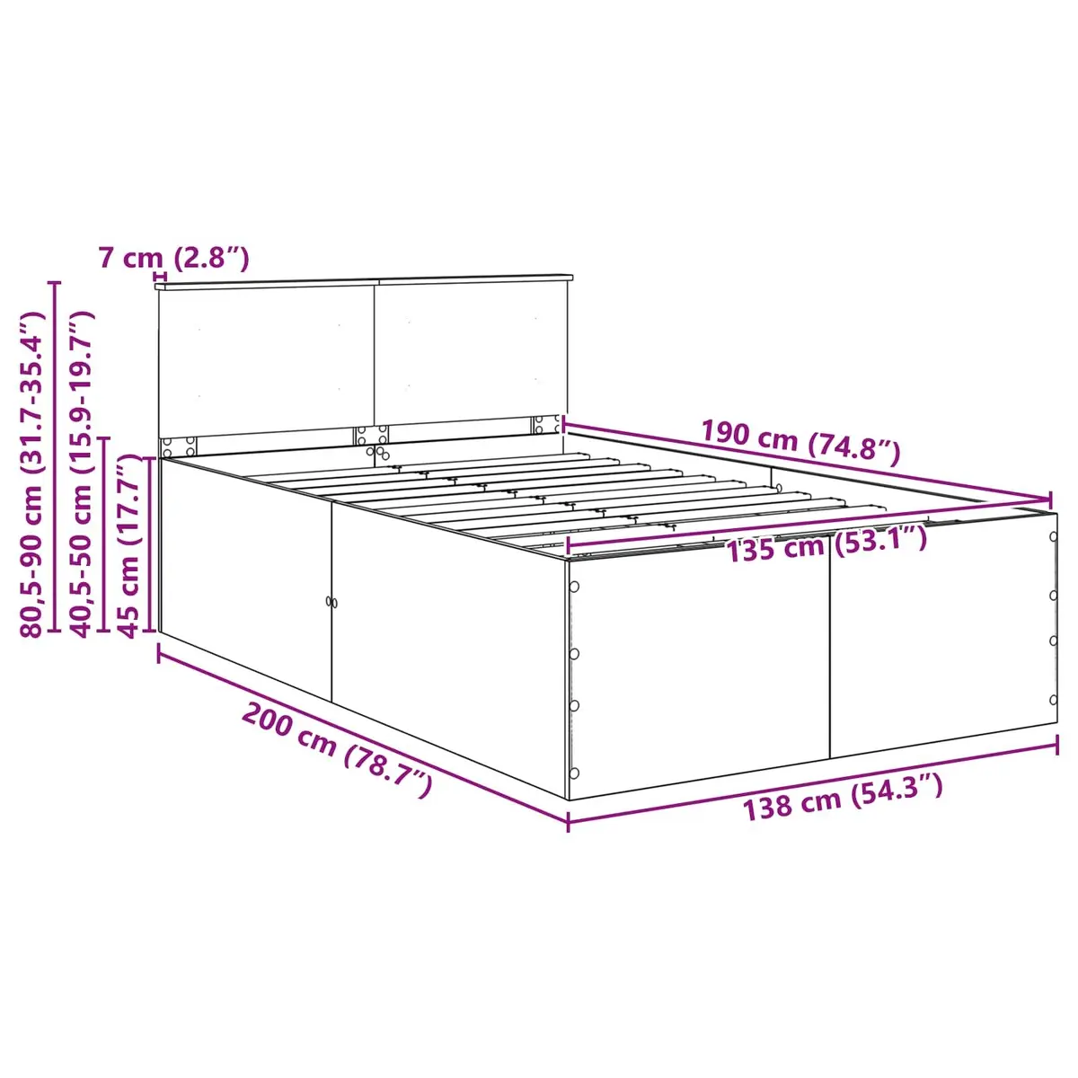 Bed Frame White 135 x 190 cm Modern Bedroom Furniture