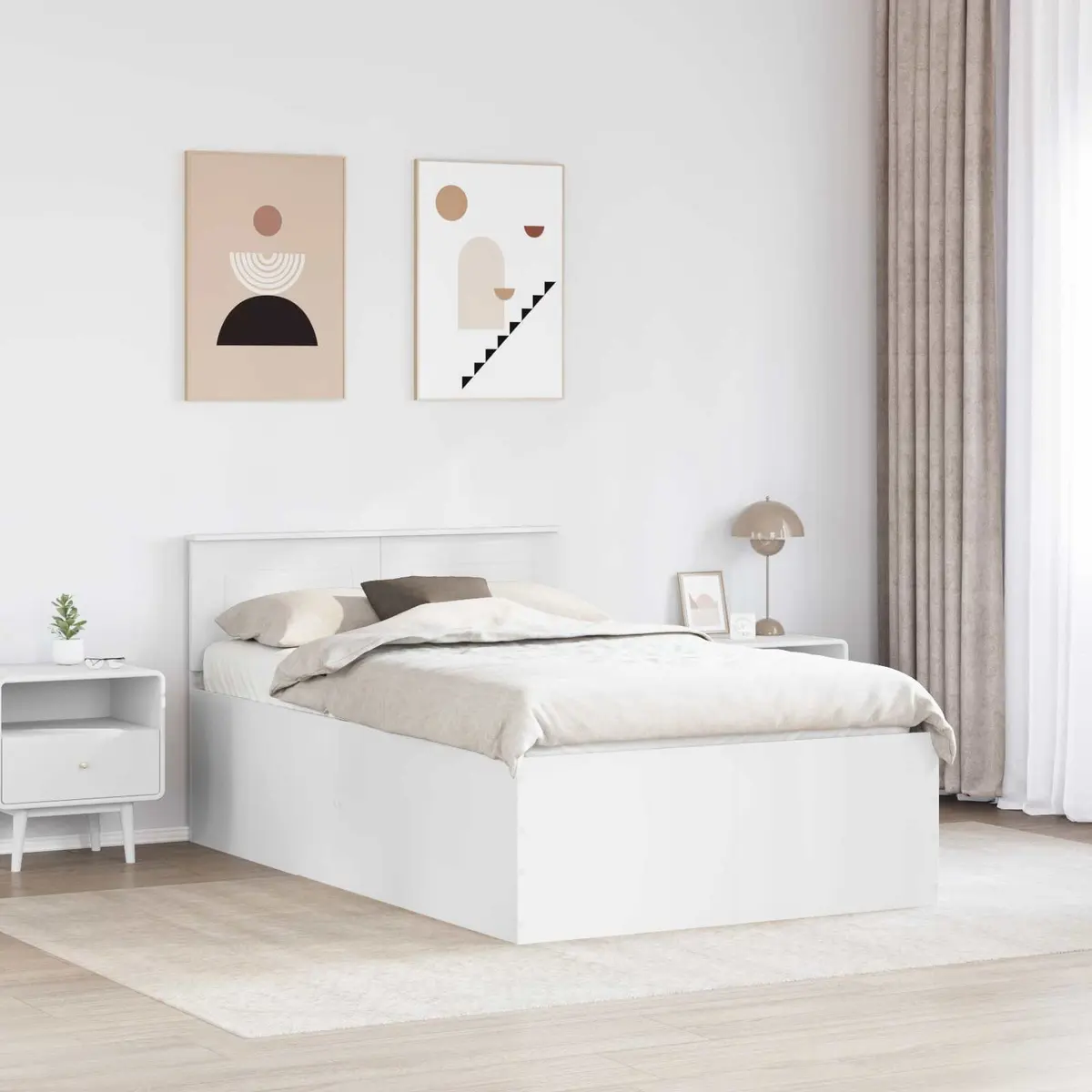 Bed Frame White 135 x 190 cm Modern Bedroom Furniture