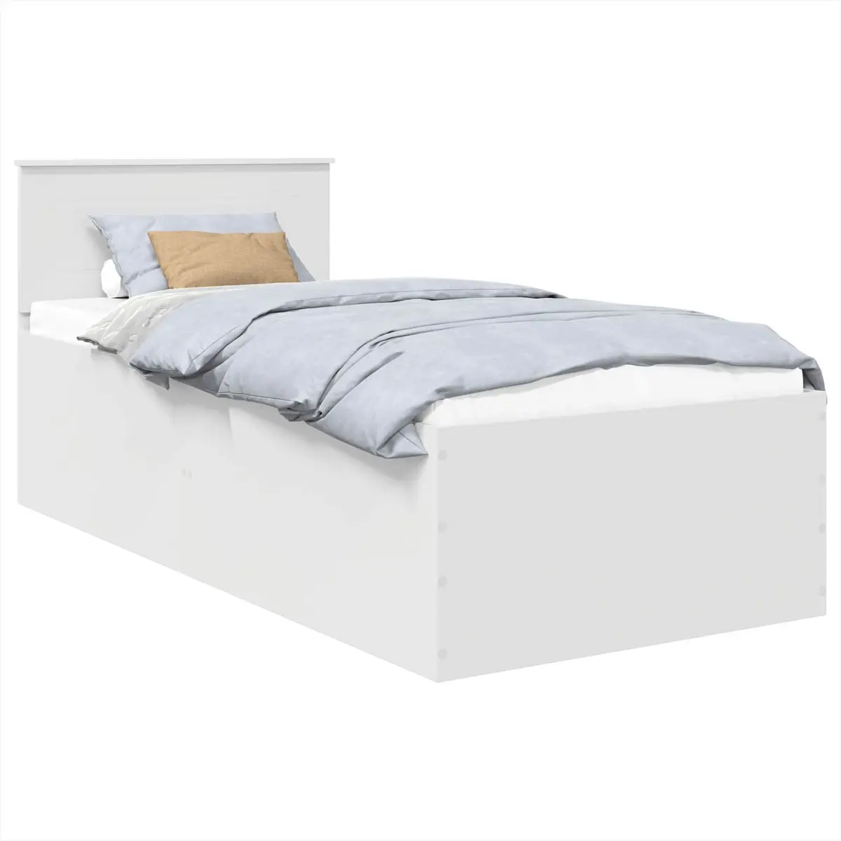Bed Frame White 90x190cm Engineered Wood with Integrated Headboard for Contemporary Bedroom