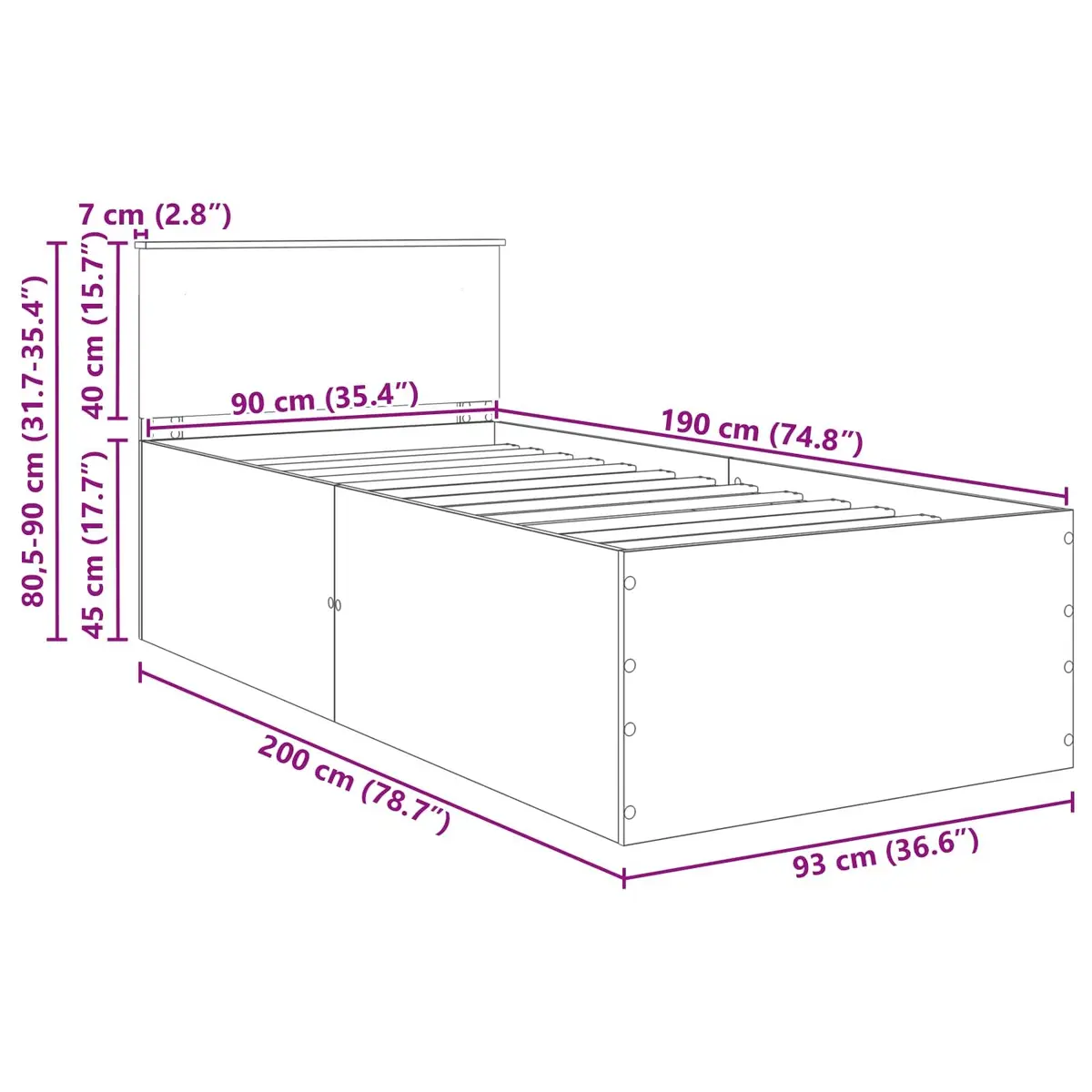 Bed Frame White 90x190cm Engineered Wood with Integrated Headboard for Contemporary Bedroom