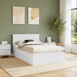 Reliable Bed Frame with Headboard in White, 135 x 190 cm