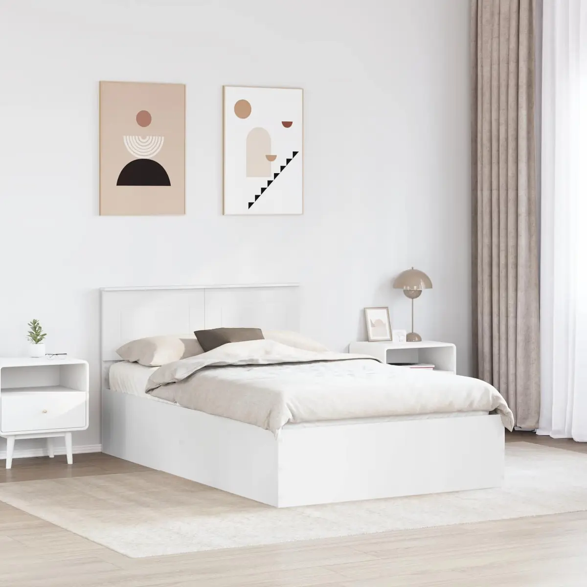 Bed Frame with Headboard in White, 135 x 190 cm