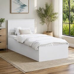 Durable White Bed Frame with Headboard for Comfort