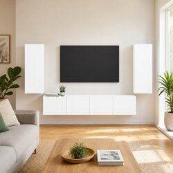 Reliable 4-Piece White TV Wall Cabinet for Storage