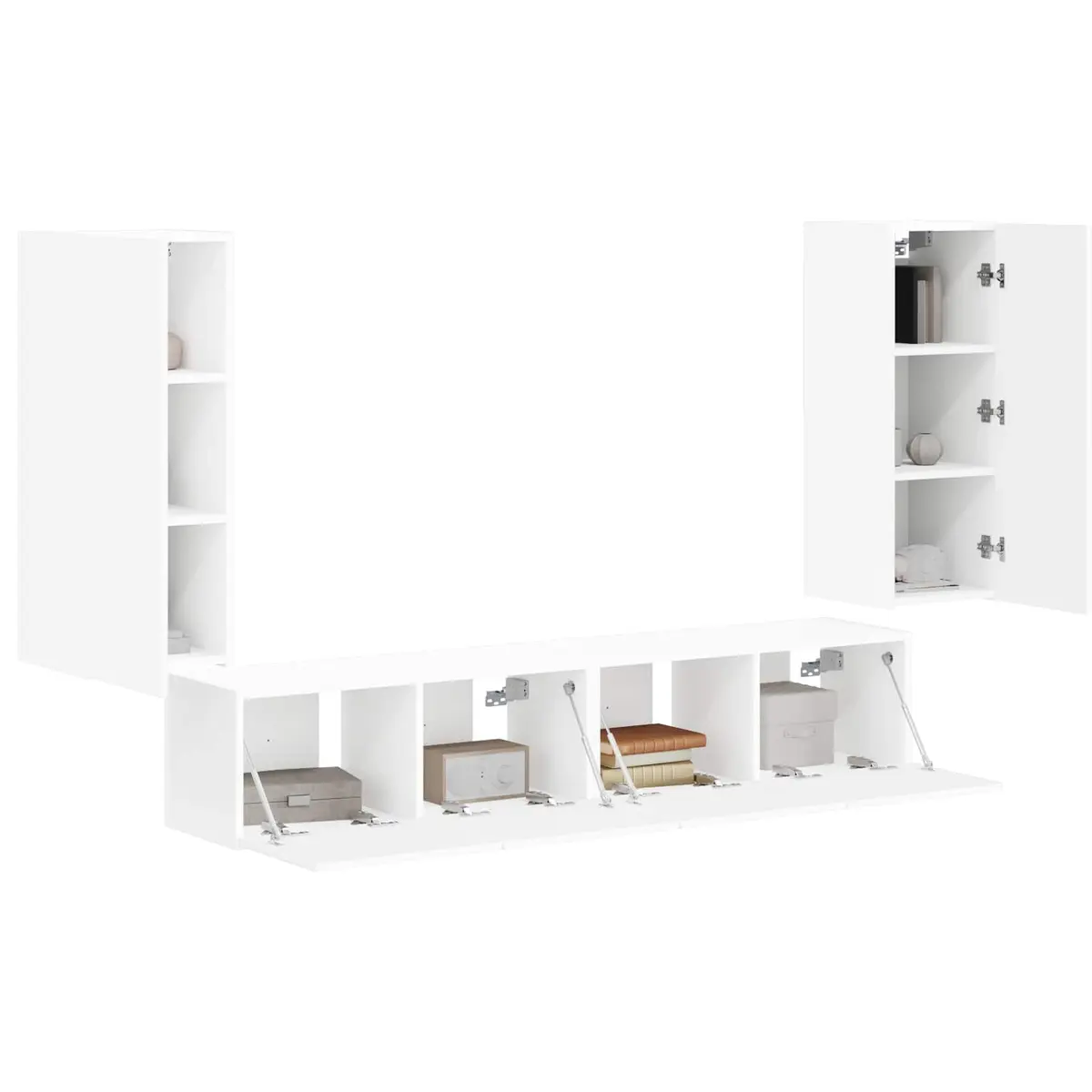 4-Piece White TV Wall Cabinet for Storage