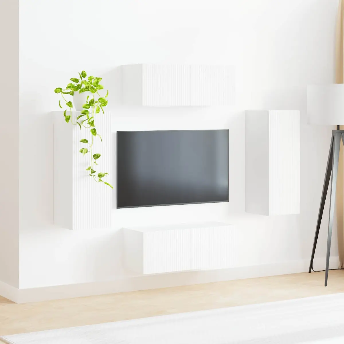 4-Piece White TV Wall Cabinet for Storage