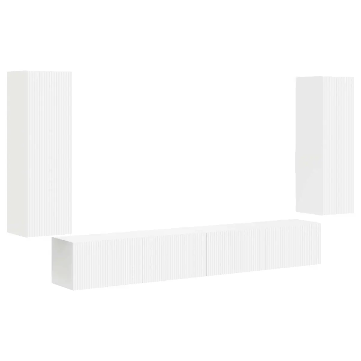 TV Wall Cabinet Set White Wall-Mounted Storage Entertainment Unit 4 Piece