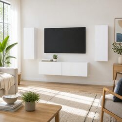 Value-packed White Wall-mounted TV Cabinet Set