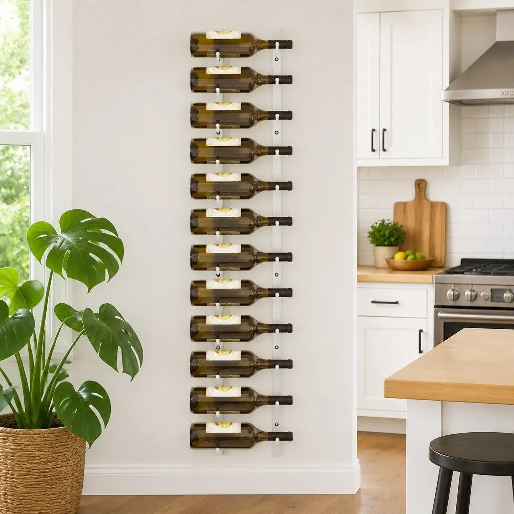 Wall Mounted Wine Rack in White for 12 Bottles