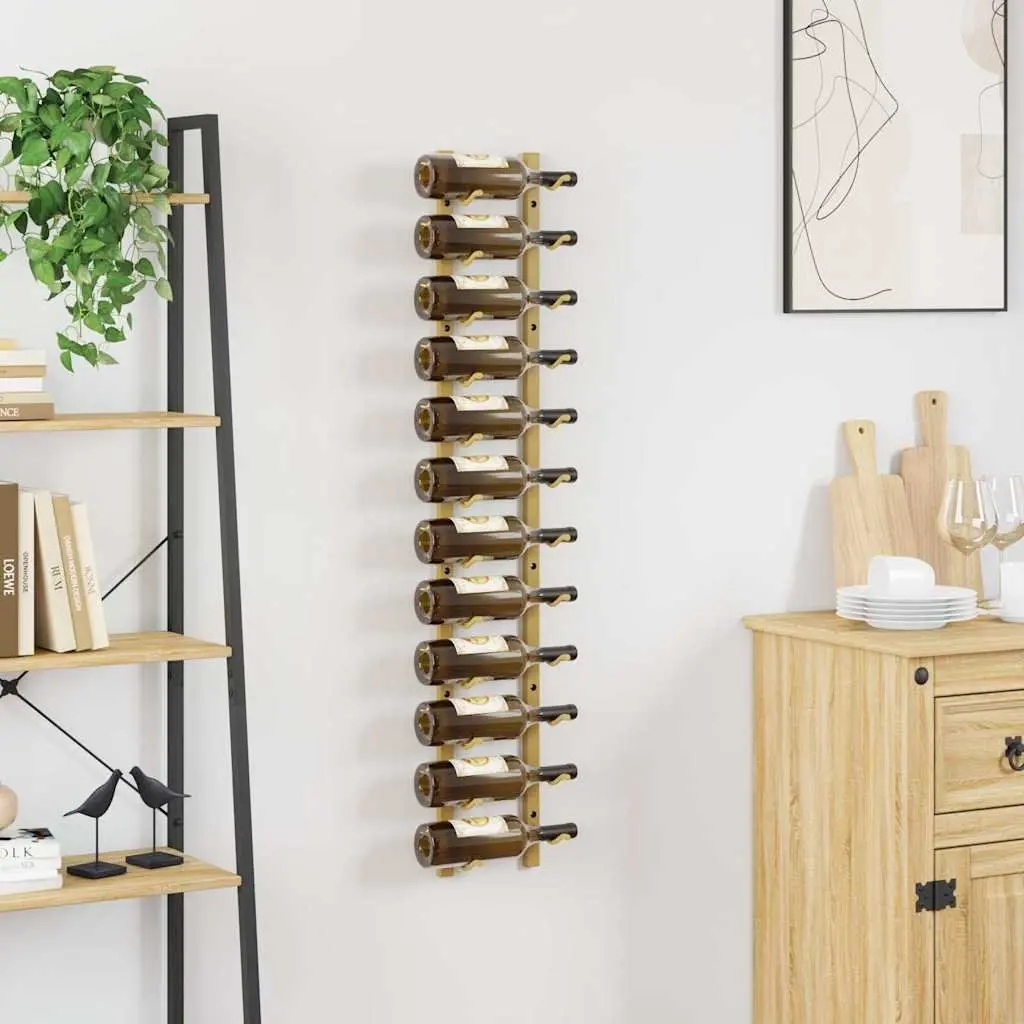 Wall Mounted Wine Rack 12 Bottle Storage Holder Gold Iron