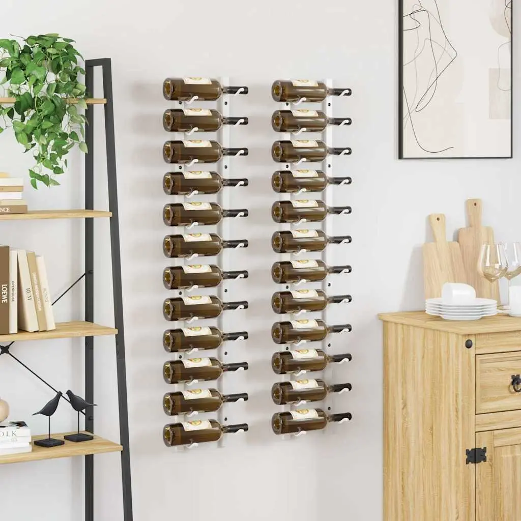 Wall Mounted Wine Rack 12 Bottle Storage White Iron Set of 2 Modern